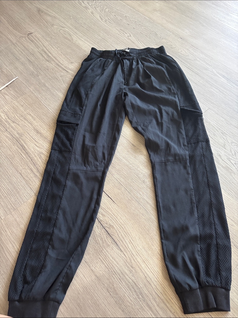 bebe Black Mesh-Panel Track Joggers